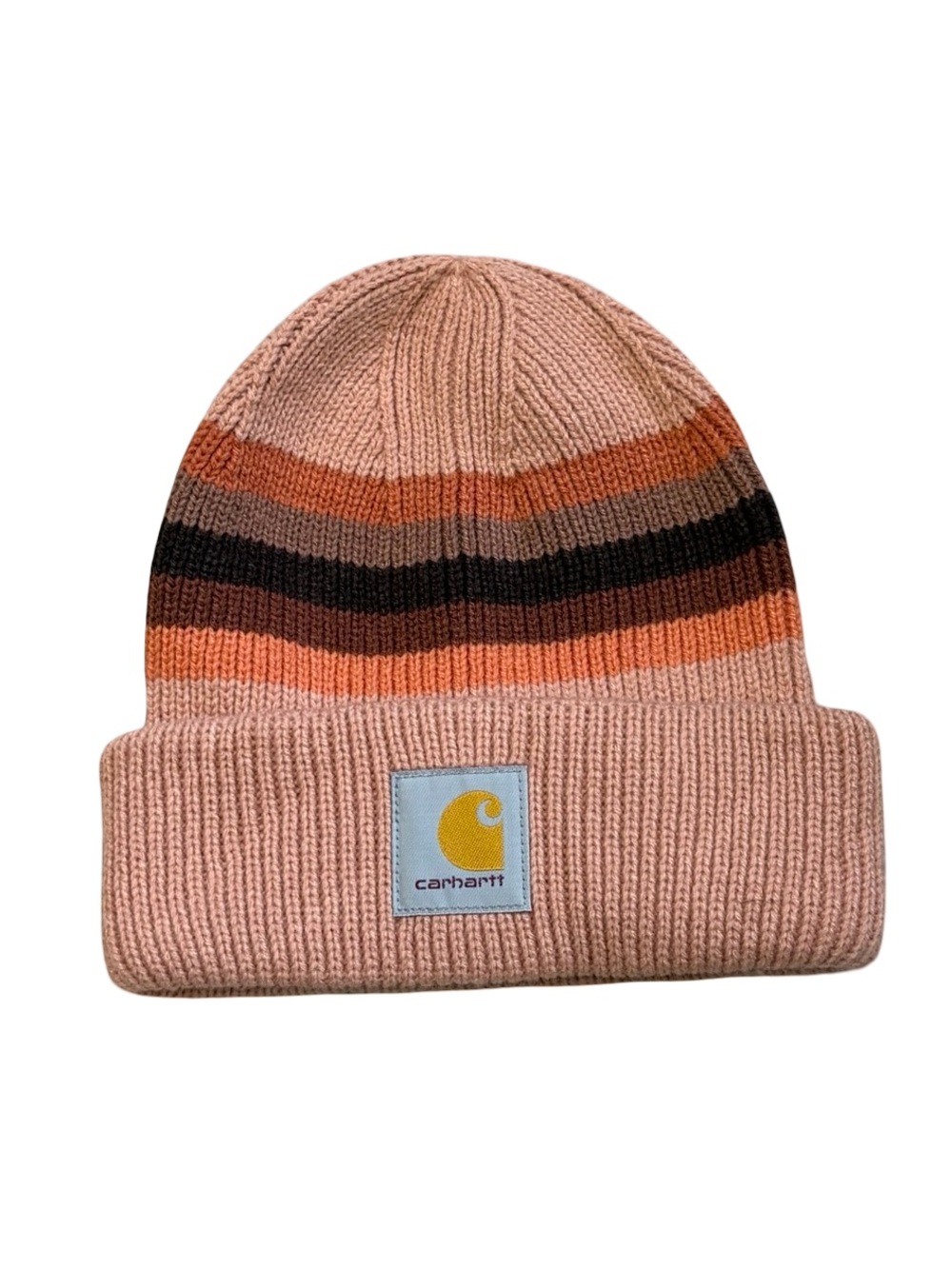 Carhartt Ribbed Knit Striped Beanie in Pink, Orange, Brown, and Black - OS